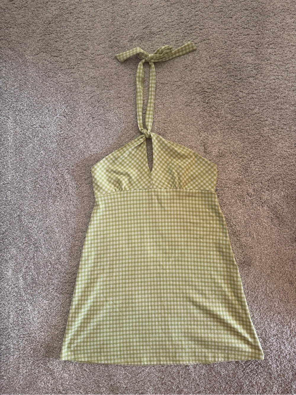 Altar'd State Olive Green Gingham Halter Mini Dress